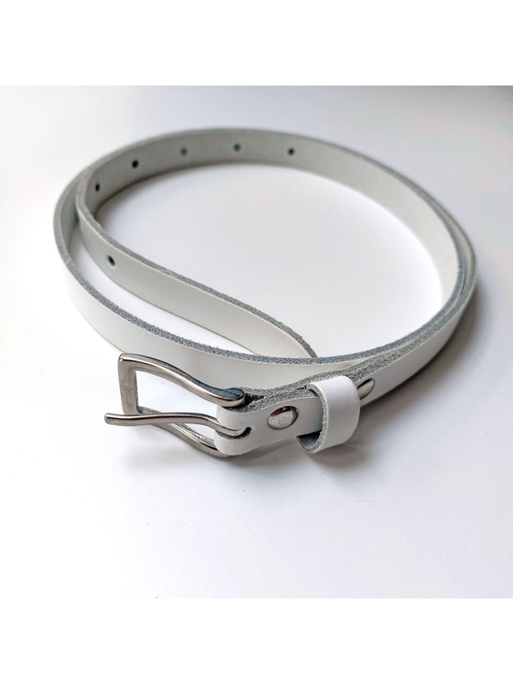 New handmade white leather skinny belt Made in UK Small